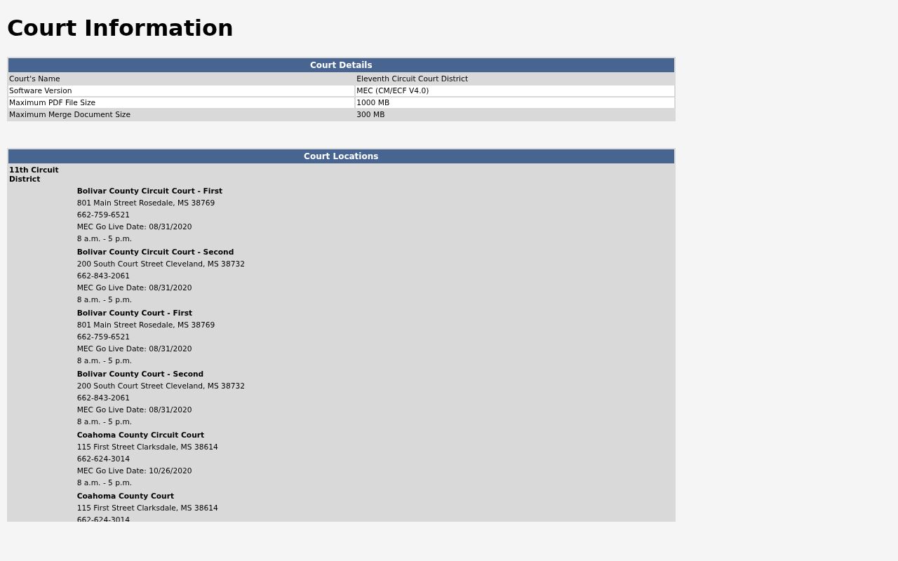 Bolivar County case lookup Eleventh Circuit MEC court information