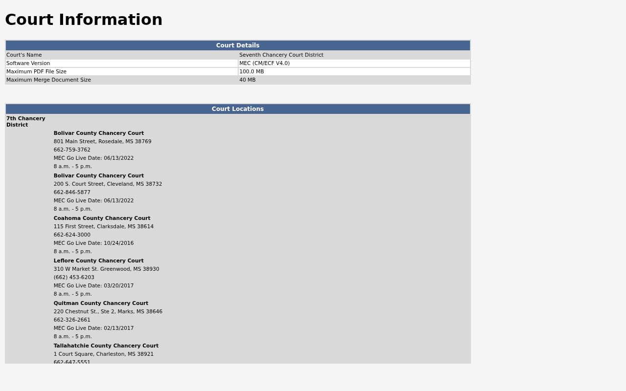 Bolivar County case lookup Seventh Chancery MEC court information