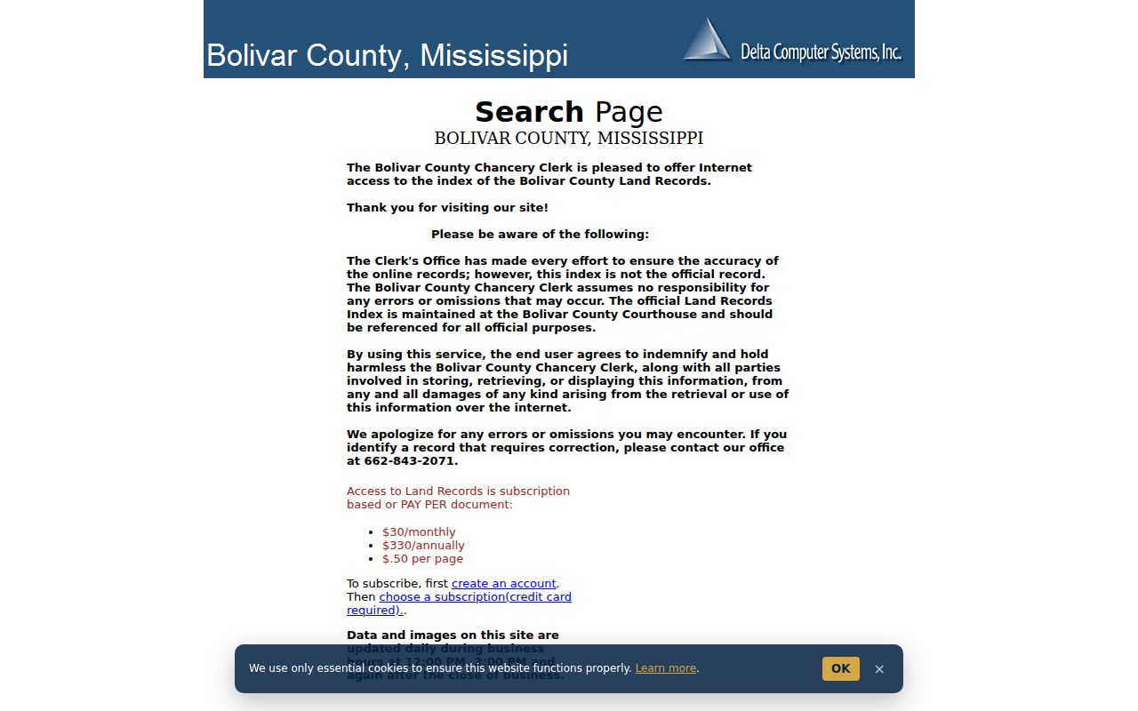 Bolivar County civil docket Chancery index search options