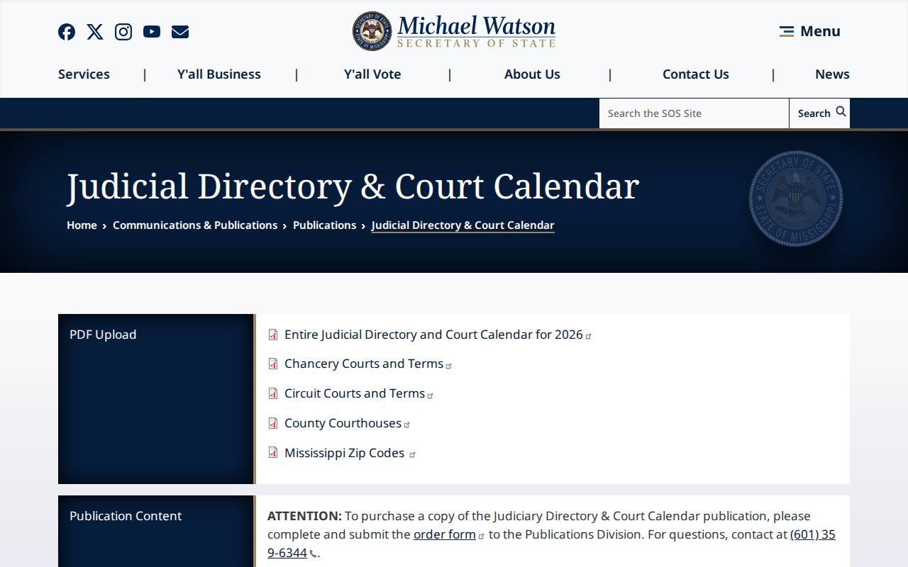Bolivar County court dates Mississippi judicial directory and calendar information