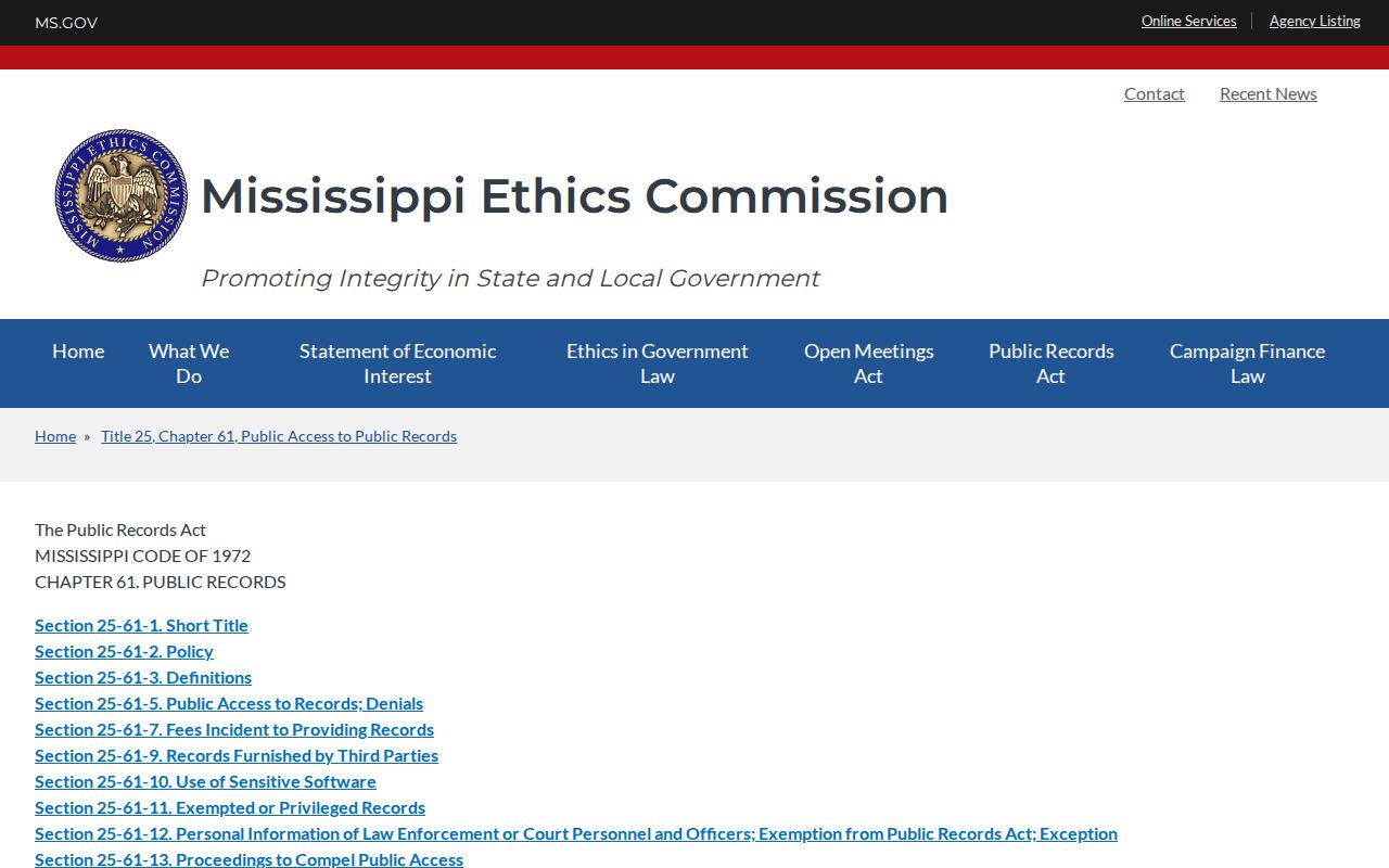 Bolivar County court record search Mississippi Public Records Act guidance